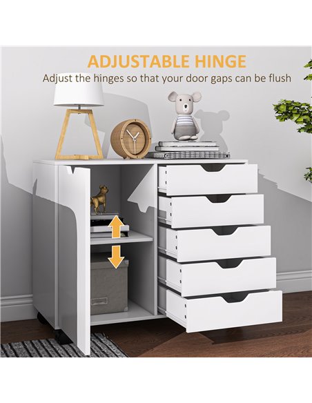 HOMCOM Mobile Filing Cabinet with 5 Drawers, Door and Adjustable Shelf, Rolling File Cabinet, Printer Table for Study 838-281V80 - pic 92772 | FastDaddyshop