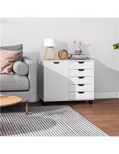 HOMCOM Mobile Filing Cabinet with 5 Drawers, Door and Adjustable Shelf, Rolling File Cabinet, Printer Table for Study 838-281V80