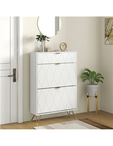 HOMCOM Two Flip Drawer Narrow Shoe Cabinet - White 837-479V00WT