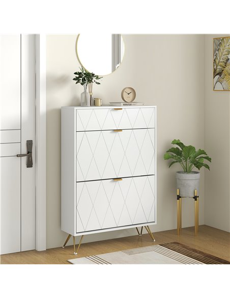 HOMCOM Two Flip Drawer Narrow Shoe Cabinet - White 837-479V00WT - pic 92775 | FastDaddyshop