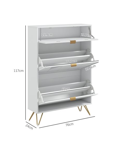 HOMCOM Two Flip Drawer Narrow Shoe Cabinet - White 837-479V00WT - pic 92776 | FastDaddyshop