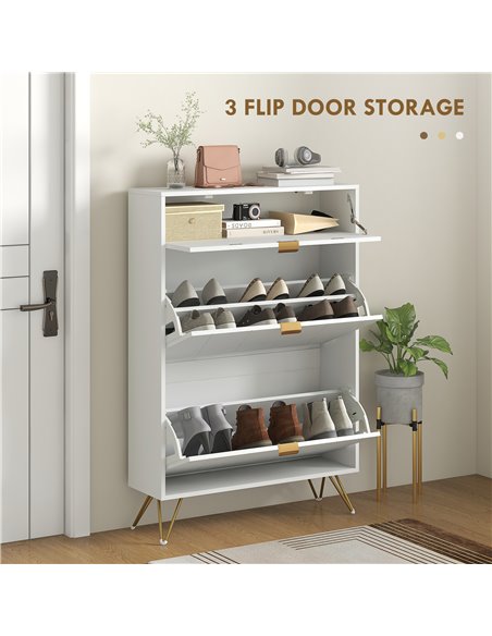 HOMCOM Two Flip Drawer Narrow Shoe Cabinet - White 837-479V00WT - pic 92777 | FastDaddyshop