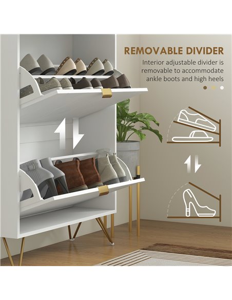 HOMCOM Two Flip Drawer Narrow Shoe Cabinet - White 837-479V00WT - pic 92779 | FastDaddyshop