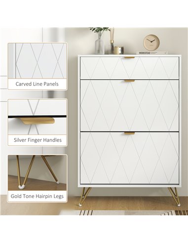 HOMCOM Two Flip Drawer Narrow Shoe Cabinet - White 837-479V00WT