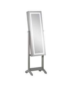 HOMCOM Jewellery Cabinet with LED Light, Lockable Jewellery Organiser with Full-Length Mirror for Bedroom Dressing Room, Grey 83