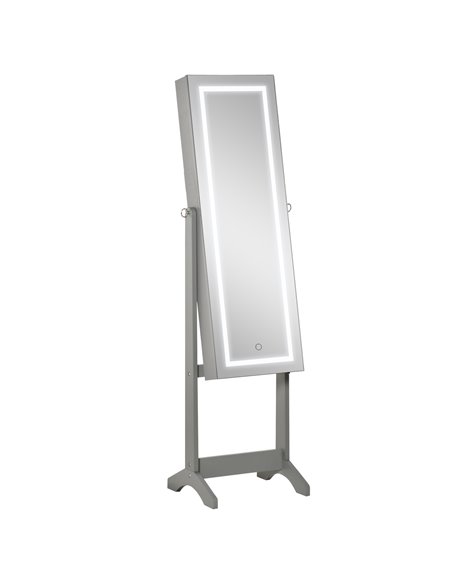HOMCOM Jewellery Cabinet with LED Light, Lockable Jewellery Organiser with Full-Length Mirror for Bedroom Dressing Room, Grey 83 - pic 92783 | FastDaddyshop