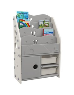 AIYAPLAY Kids Storage Units with 2 Storage Boxes, 4 Tier Bookshelf, Cabinet, 67 x 29 x 98cm Light Grey 311-073V00LG