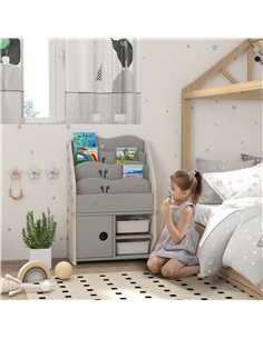 AIYAPLAY Kids Storage Units with 2 Storage Boxes, 4 Tier Bookshelf, Cabinet, 67 x 29 x 98cm Light Grey 311-073V00LG 2