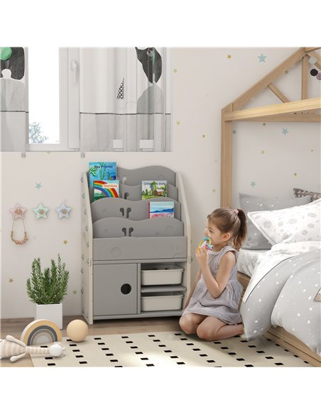 AIYAPLAY Kids Storage Units with 2 Storage Boxes, 4 Tier Bookshelf, Cabinet, 67 x 29 x 98cm Light Grey 311-073V00LG - pic 92793 | FastDaddyshop