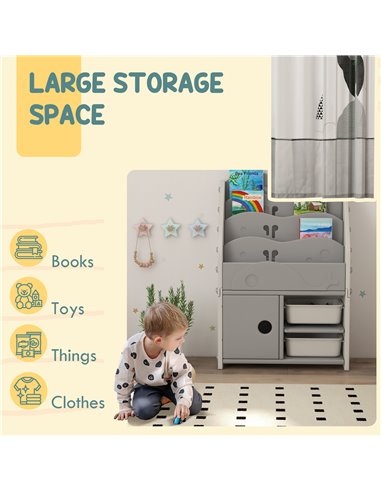 AIYAPLAY Kids Storage Units with 2 Storage Boxes, 4 Tier Bookshelf, Cabinet, 67 x 29 x 98cm Light Grey 311-073V00LG