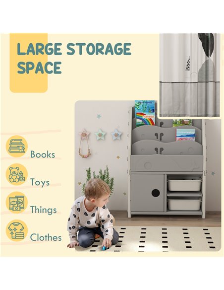 AIYAPLAY Kids Storage Units with 2 Storage Boxes, 4 Tier Bookshelf, Cabinet, 67 x 29 x 98cm Light Grey 311-073V00LG - pic 92795 | FastDaddyshop