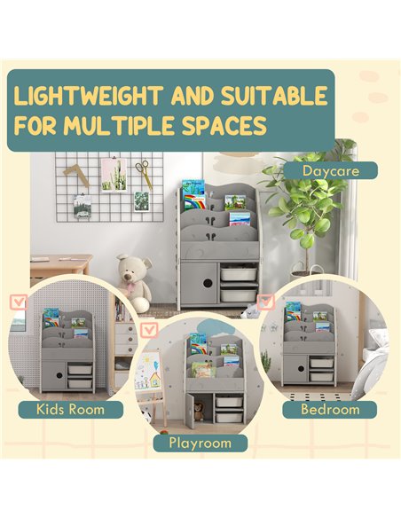 AIYAPLAY Kids Storage Units with 2 Storage Boxes, 4 Tier Bookshelf, Cabinet, 67 x 29 x 98cm Light Grey 311-073V00LG - pic 92797 | FastDaddyshop