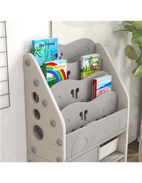 AIYAPLAY Kids Storage Units with 2 Storage Boxes, 4 Tier Bookshelf, Cabinet, 67 x 29 x 98cm Light Grey 311-073V00LG - pic 92799 | FastDaddyshop