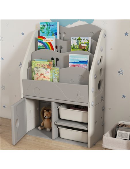 AIYAPLAY Kids Storage Units with 2 Storage Boxes, 4 Tier Bookshelf, Cabinet, 67 x 29 x 98cm Light Grey 311-073V00LG - pic 92800 | FastDaddyshop