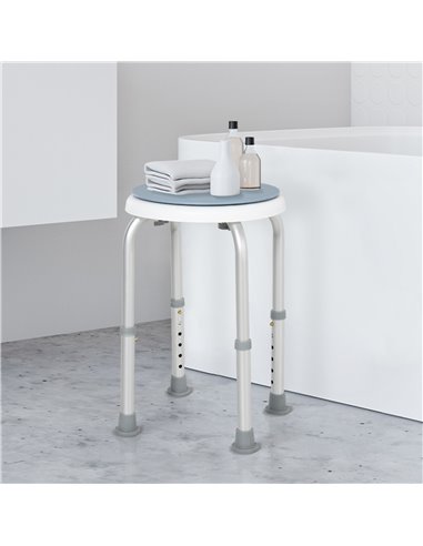 HOMCOM Swivel Shower Seat, Adjustable Height, Aluminium Frame, Non-Slip Feet, Safe Support Chair for Home Assistance, White. 713