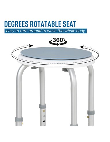 HOMCOM Swivel Shower Seat, Adjustable Height, Aluminium Frame, Non-Slip Feet, Safe Support Chair for Home Assistance, White. 713