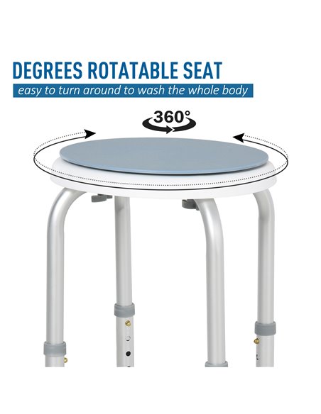 HOMCOM Swivel Shower Seat, Adjustable Height, Aluminium Frame, Non-Slip Feet, Safe Support Chair for Home Assistance, White. 713 - pic 92840 | FastDaddyshop