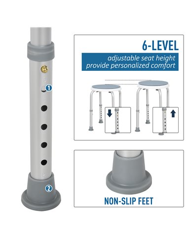 HOMCOM Swivel Shower Seat, Adjustable Height, Aluminium Frame, Non-Slip Feet, Safe Support Chair for Home Assistance, White. 713