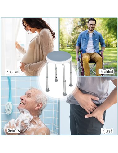 HOMCOM Swivel Shower Seat, Adjustable Height, Aluminium Frame, Non-Slip Feet, Safe Support Chair for Home Assistance, White. 713