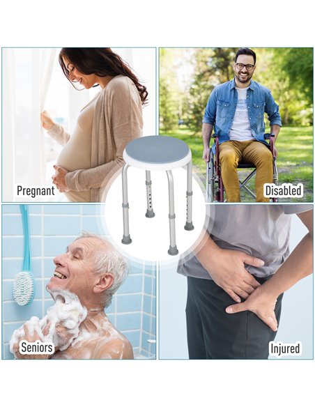 HOMCOM Swivel Shower Seat, Adjustable Height, Aluminium Frame, Non-Slip Feet, Safe Support Chair for Home Assistance, White. 713 - pic 92845 | FastDaddyshop
