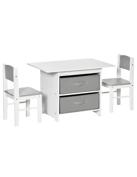 HOMCOM 3 Pcs Kids Table & Chairs Set Mini Seating Furniture Home Playroom w/ Storage Drawers Safe Corners for 2-4 Years old Whit - pic 92855 | FastDaddyshop