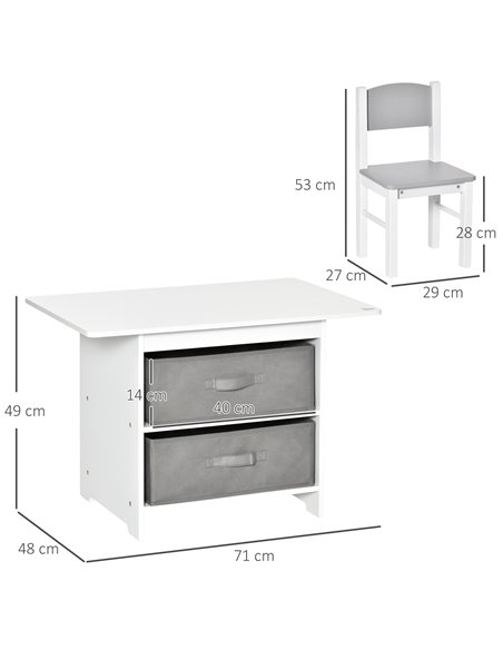 HOMCOM 3 Pcs Kids Table & Chairs Set Mini Seating Furniture Home Playroom w/ Storage Drawers Safe Corners for 2-4 Years old Whit - pic 92857 | FastDaddyshop
