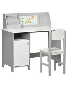 HOMCOM Toddler Activity Station: Table & Chair Set with Dry Erase Top, 2 Piece, Grey 312-089V00GY