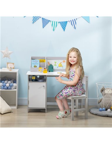 HOMCOM Toddler Activity Station: Table & Chair Set with Dry Erase Top, 2 Piece, Grey 312-089V00GY