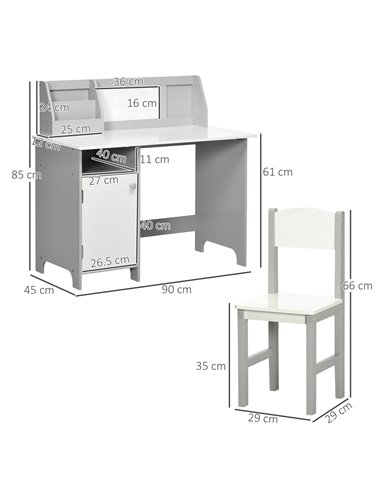 HOMCOM Toddler Activity Station: Table & Chair Set with Dry Erase Top, 2 Piece, Grey 312-089V00GY