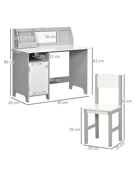 HOMCOM Toddler Activity Station: Table & Chair Set with Dry Erase Top, 2 Piece, Grey 312-089V00GY - pic 92866 | FastDaddyshop