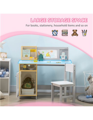 HOMCOM Toddler Activity Station: Table & Chair Set with Dry Erase Top, 2 Piece, Grey 312-089V00GY