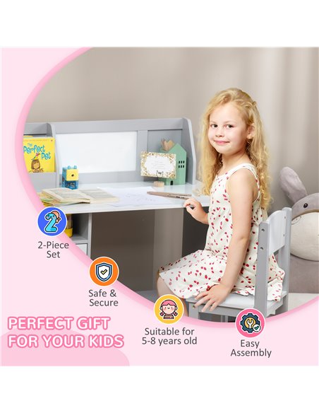 HOMCOM Toddler Activity Station: Table & Chair Set with Dry Erase Top, 2 Piece, Grey 312-089V00GY - pic 92869 | FastDaddyshop