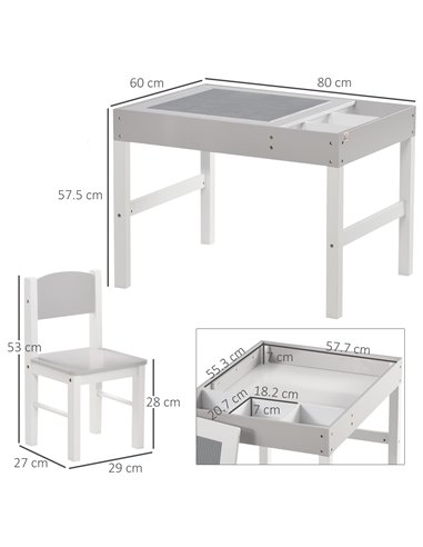 ZONEKIZ Kids Table and Chair Set, with Storage Space - Grey 312-090V00GY