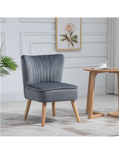HOMCOM Modern Accent Chair, Fabric Living Room Chair with Rubber Wood Legs and Thick Padding, Grey 833-811V71GY