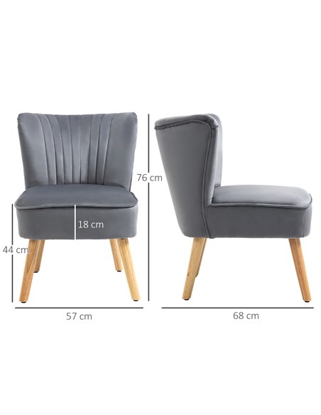 HOMCOM Modern Accent Chair, Fabric Living Room Chair with Rubber Wood Legs and Thick Padding, Grey 833-811V71GY - pic 92902 | FastDaddyshop