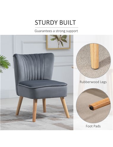 HOMCOM Modern Accent Chair, Fabric Living Room Chair with Rubber Wood Legs and Thick Padding, Grey 833-811V71GY
