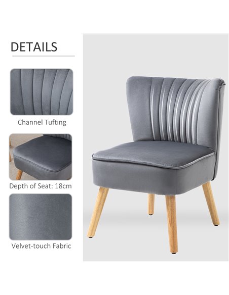 HOMCOM Modern Accent Chair, Fabric Living Room Chair with Rubber Wood Legs and Thick Padding, Grey 833-811V71GY - pic 92904 | FastDaddyshop