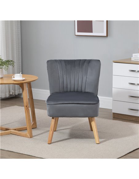 HOMCOM Modern Accent Chair, Fabric Living Room Chair with Rubber Wood Legs and Thick Padding, Grey 833-811V71GY - pic 92907 | FastDaddyshop