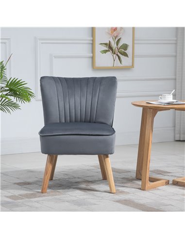 HOMCOM Modern Accent Chair, Fabric Living Room Chair with Rubber Wood Legs and Thick Padding, Grey 833-811V71GY