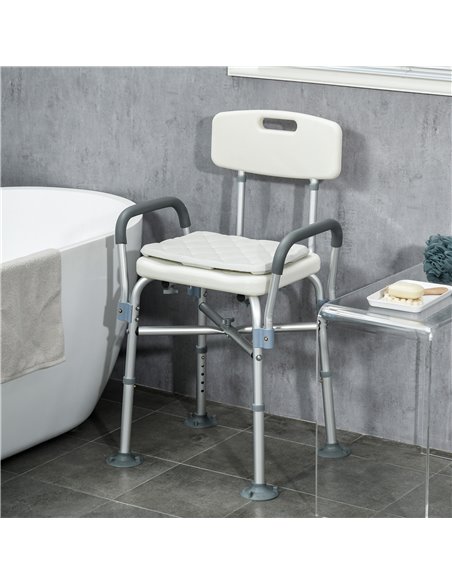 HOMCOM Shower Stool: Adjustable Aluminium Bath Chair with Backrest, Armrests, Detachable Padded Seat, Non-Slip, Whitewater 713-1 - pic 92910 | FastDaddyshop