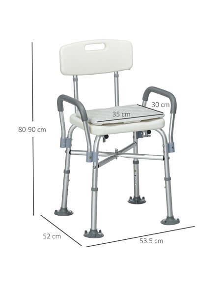 HOMCOM Shower Stool: Adjustable Aluminium Bath Chair with Backrest, Armrests, Detachable Padded Seat, Non-Slip, Whitewater 713-1 - pic 92911 | FastDaddyshop