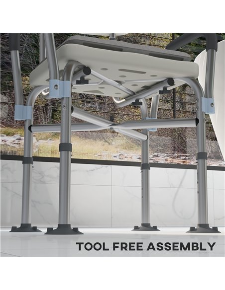 HOMCOM Shower Stool: Adjustable Aluminium Bath Chair with Backrest, Armrests, Detachable Padded Seat, Non-Slip, Whitewater 713-1 - pic 92913 | FastDaddyshop