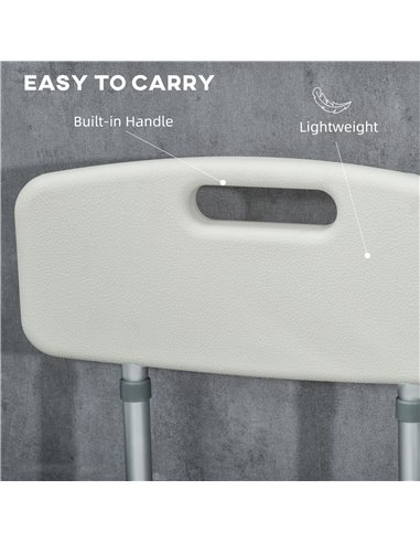 HOMCOM Shower Stool: Adjustable Aluminium Bath Chair with Backrest, Armrests, Detachable Padded Seat, Non-Slip, Whitewater 713-1