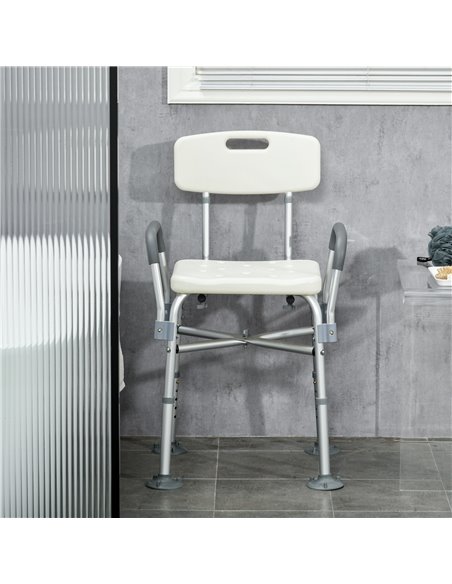 HOMCOM Shower Stool: Adjustable Aluminium Bath Chair with Backrest, Armrests, Detachable Padded Seat, Non-Slip, Whitewater 713-1 - pic 92916 | FastDaddyshop