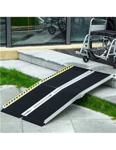 HOMCOM Wheelchair Ramp, 152L x 73Wcm, 272KG Capacity, Folding Aluminium Threshold Ramp w/ Non-Skid Surface, Transition Plates fo