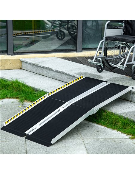 HOMCOM Wheelchair Ramp, 152L x 73Wcm, 272KG Capacity, Folding Aluminium Threshold Ramp w/ Non-Skid Surface, Transition Plates fo - pic 92919 | FastDaddyshop