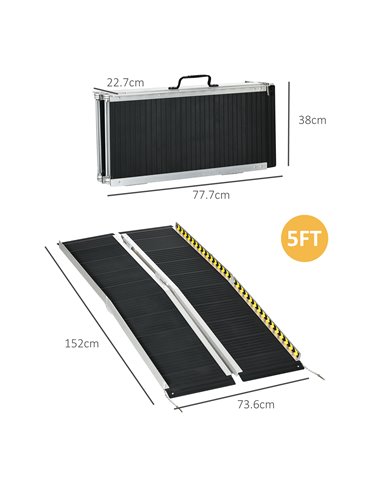 HOMCOM Wheelchair Ramp, 152L x 73Wcm, 272KG Capacity, Folding Aluminium Threshold Ramp w/ Non-Skid Surface, Transition Plates fo