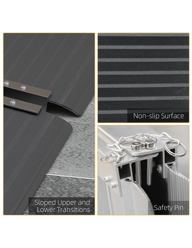 HOMCOM Wheelchair Ramp, 152L x 73Wcm, 272KG Capacity, Folding Aluminium Threshold Ramp w/ Non-Skid Surface, Transition Plates fo