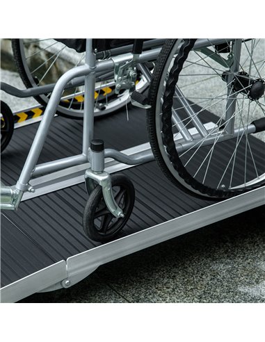 HOMCOM Wheelchair Ramp, 152L x 73Wcm, 272KG Capacity, Folding Aluminium Threshold Ramp w/ Non-Skid Surface, Transition Plates fo