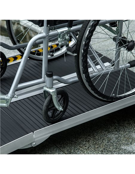 HOMCOM Wheelchair Ramp, 152L x 73Wcm, 272KG Capacity, Folding Aluminium Threshold Ramp w/ Non-Skid Surface, Transition Plates fo - pic 92925 | FastDaddyshop